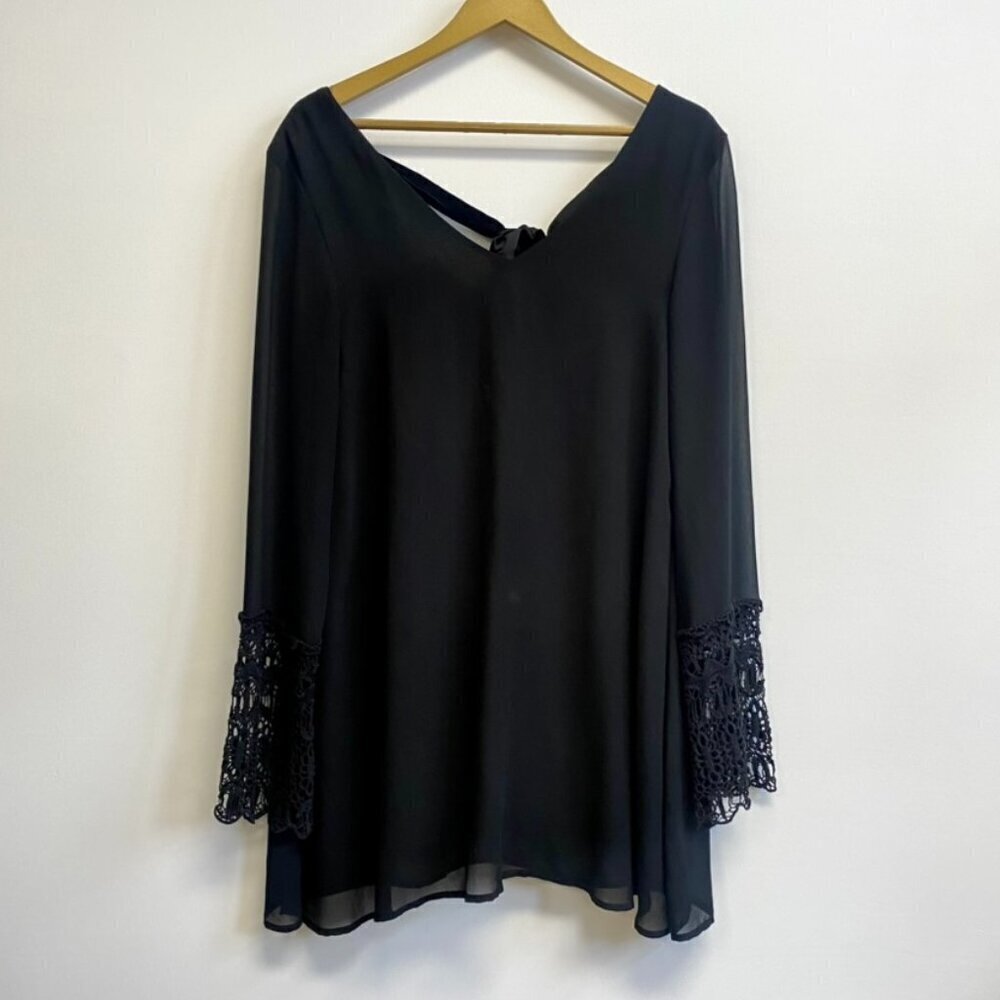 Umgee Black Bohemian Lace Sleeve Back Tie Dress